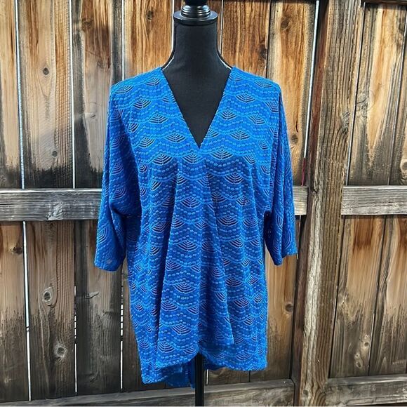 LulaRoe cardigan textured blue lace hi-lo short sleeve sheer knit Small - Picture 1 of 6
